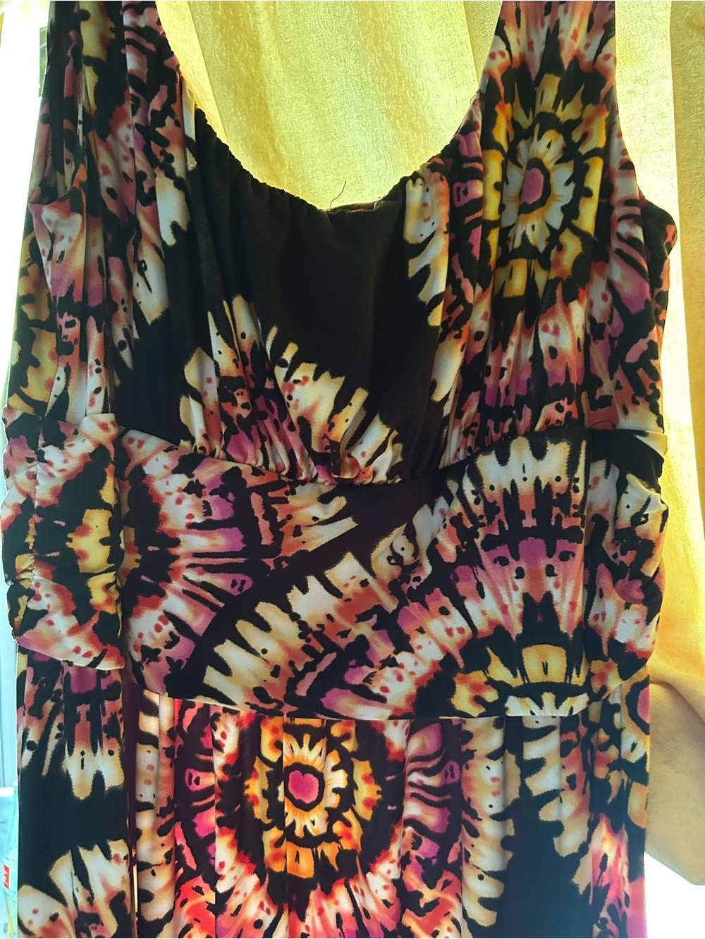 Sleeveless Black Maxi Dress with Circular Floral Print